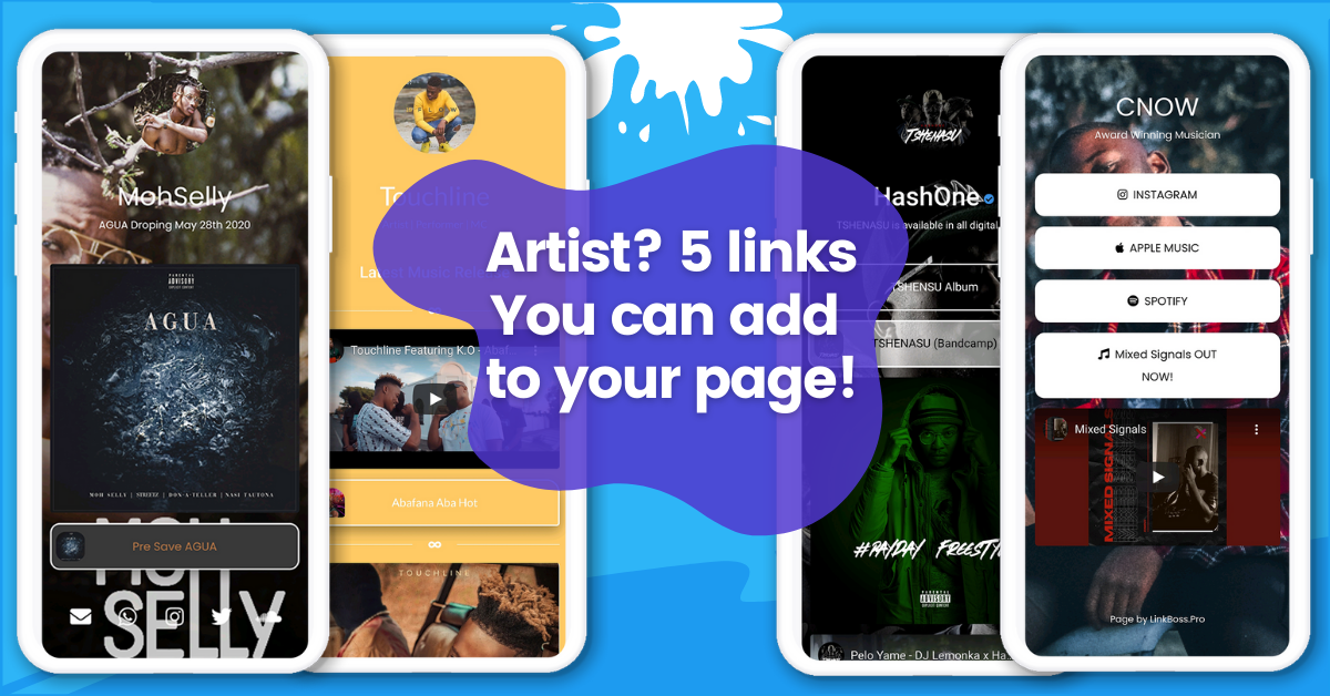 LinkBossPro Artist 5 links to add to page blog cover