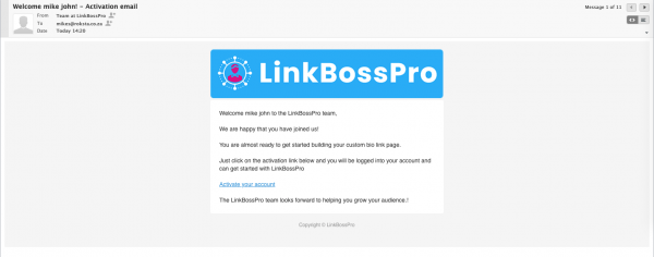 Activate Your LinkBossPro Account Email