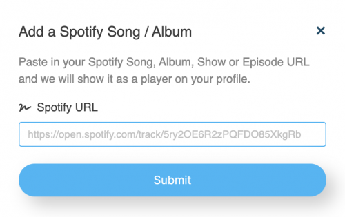 LinkBossPro add your Spotify link to your Biolink page input field image